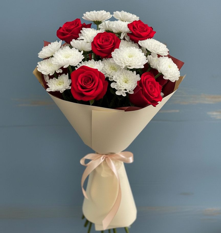 Букет цветов из: Розы и Хризантемы в Горшечное