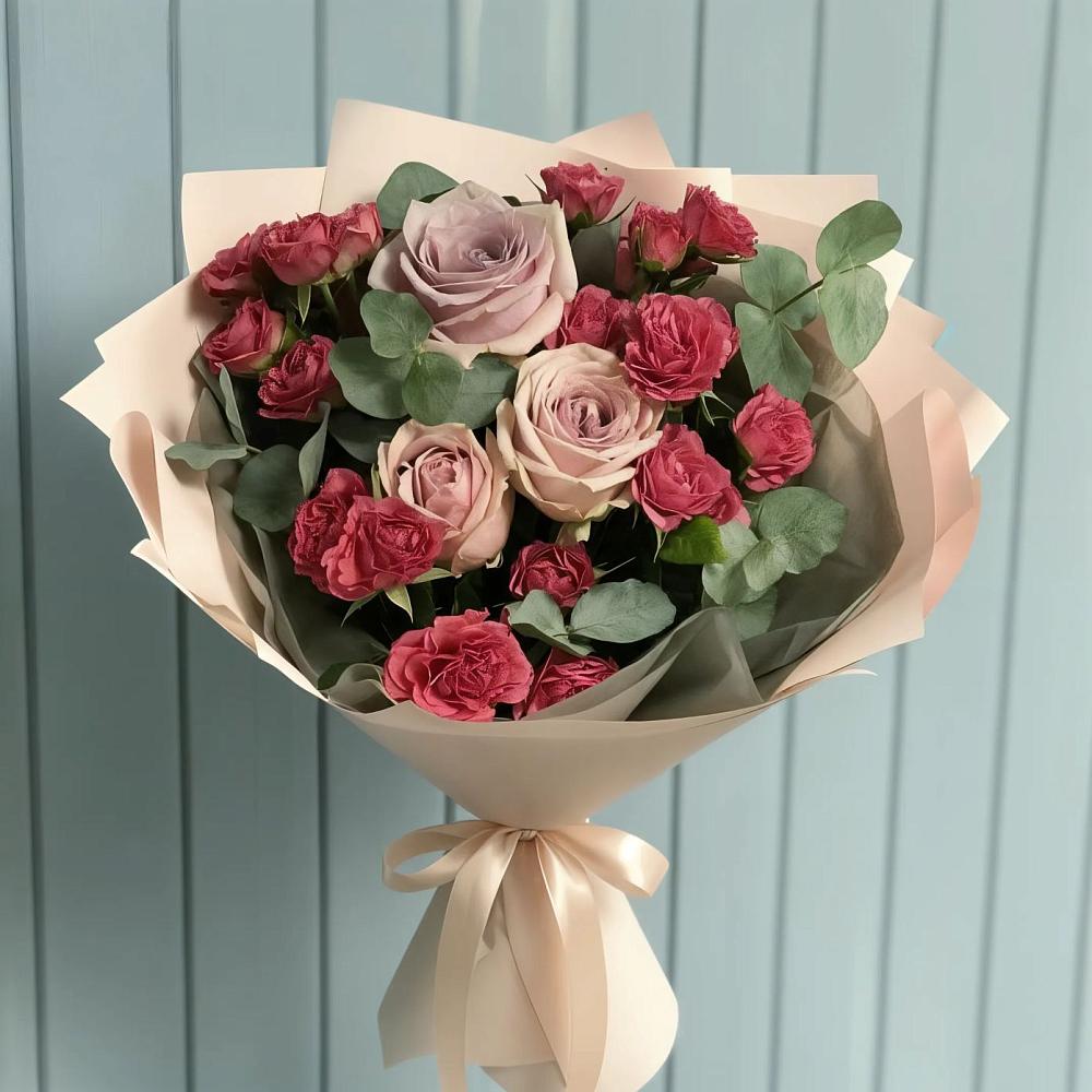 Букет цветов из: Гвоздики и Розы в Горшечное