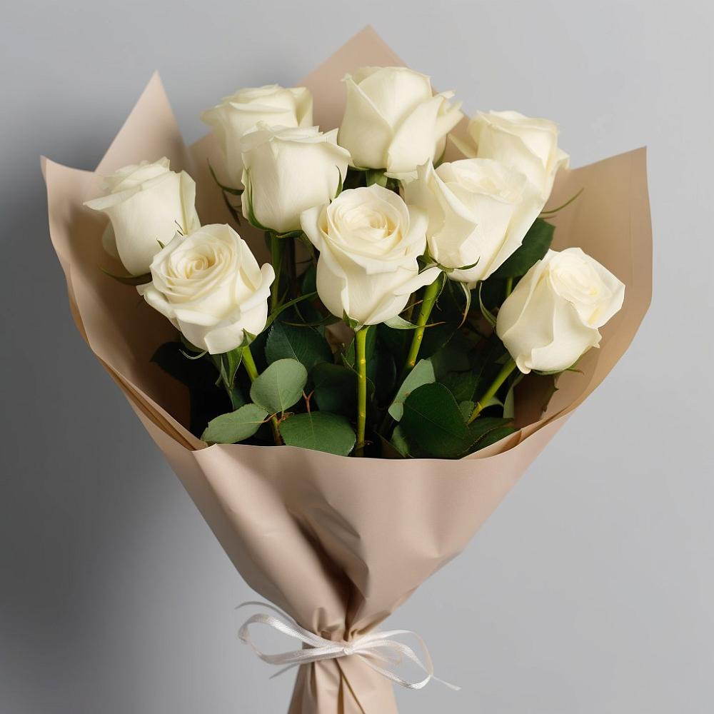 Букет 9 Белых роз Эдлесс Лав в Горшечное