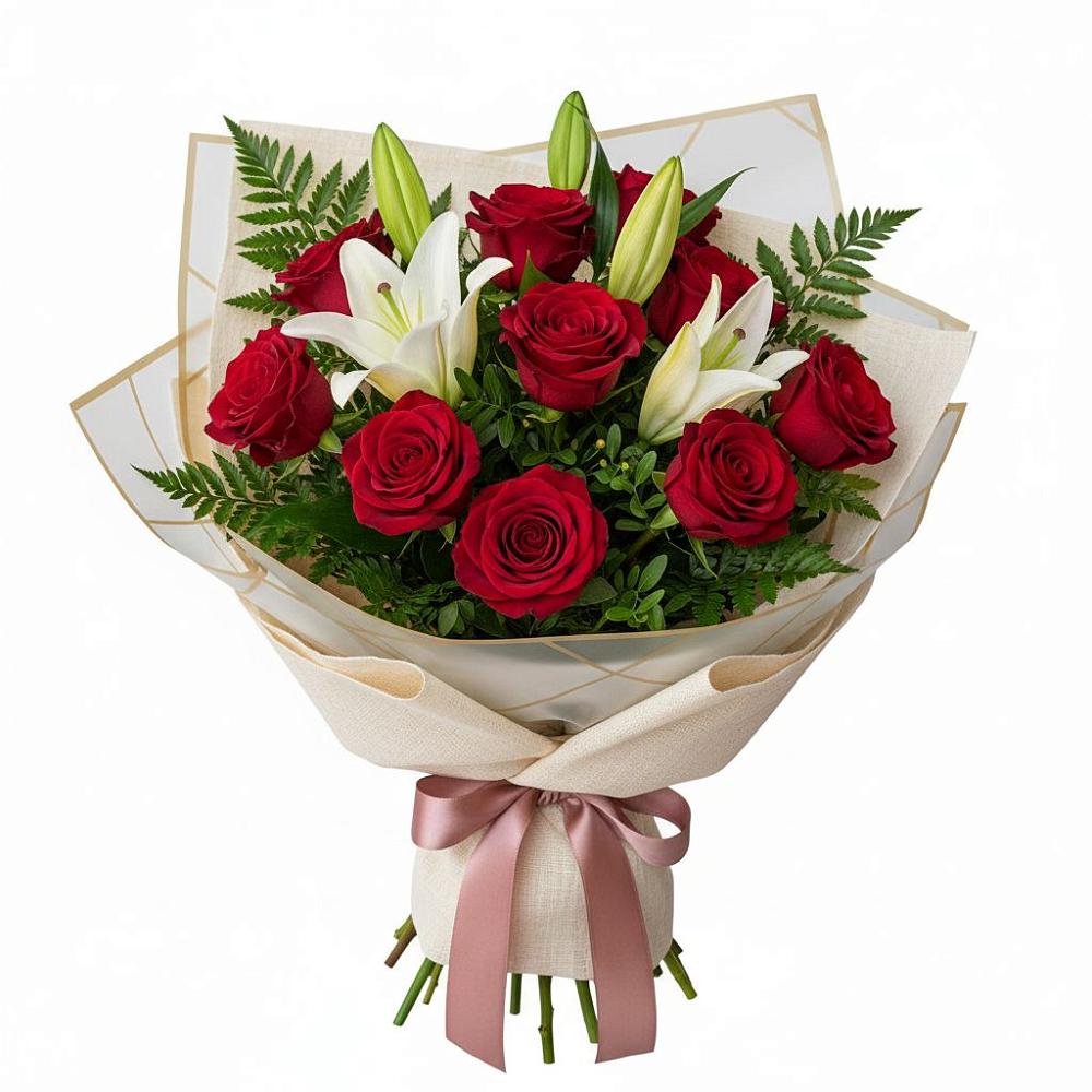 Букет цветов из: Лилии и Розы в Горшечное