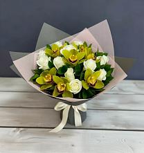 Букет цветов из:  Орхидеи и Розы в Горшечное