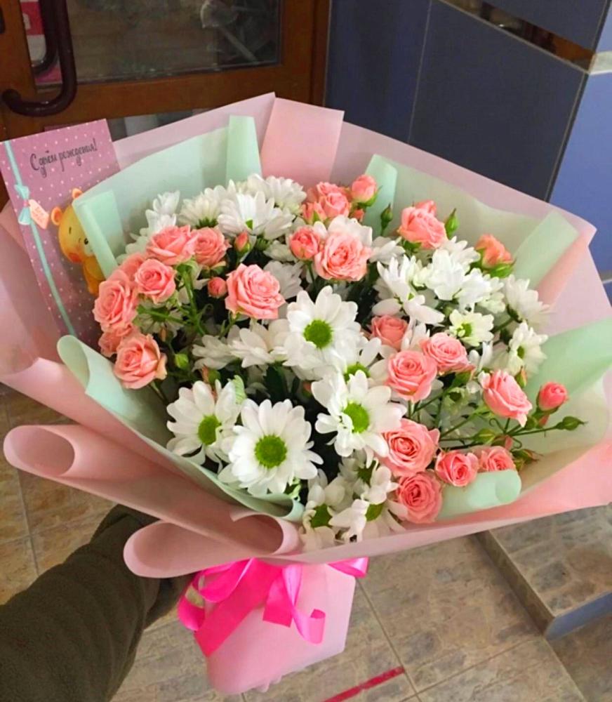 Букет цветов из: Розы и Хризантемы в Горшечное