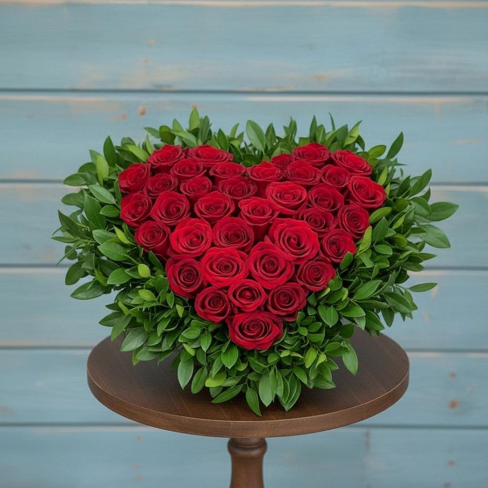 Цветочная композиция из Розы в виде сердца в Горшечное