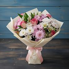 Букет цветов из:  Хризантемы, Альстромерии и Розы #REPLACE_PRED# Горшечное