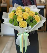 Букет цветов из:  Хризантемы и Розы в Горшечное