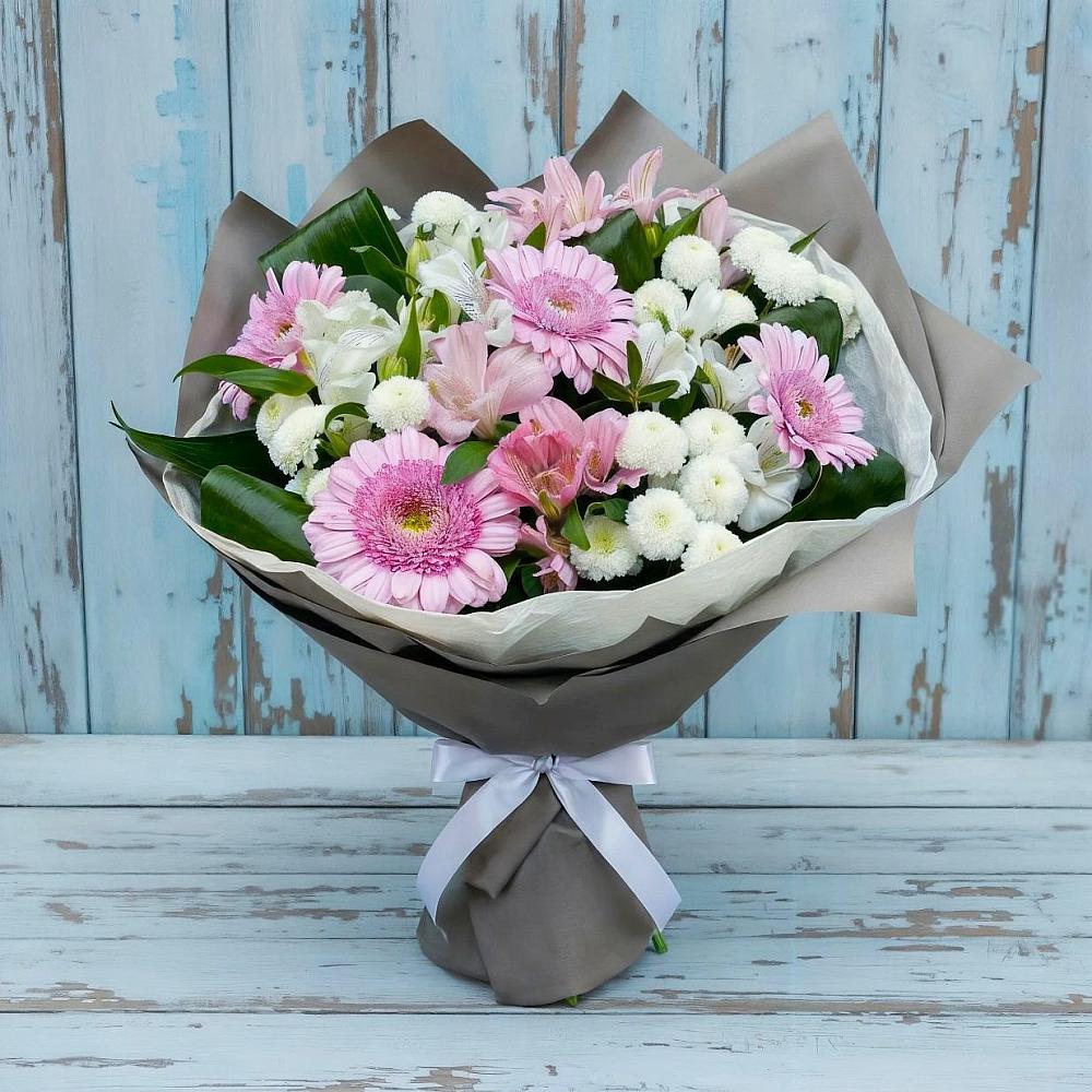 Букет цветов из: Герберы, Альстромерии и Хризантемы в Горшечное