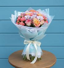 Букет цветов из:  Хризантемы и Розы в Горшечное