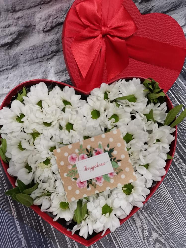 Цветочная композиция из Хризантемы в виде сердца в Горшечное