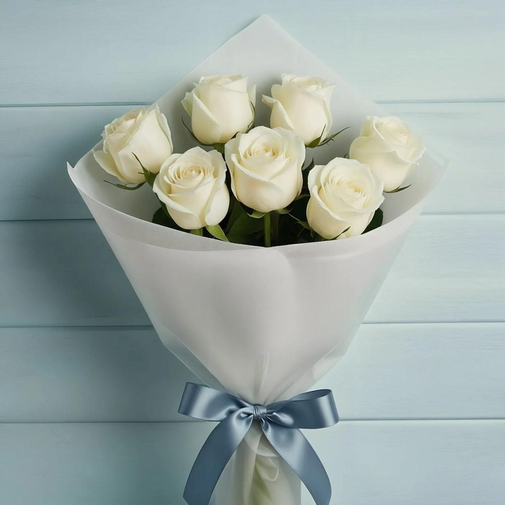 Букет 7 Белых роз Эдлесс Лав в Горшечное